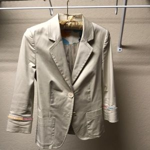 Beige Cotton 3/4 Casual Blazer Size 6